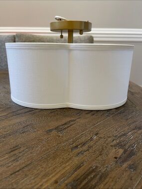 Double Oval White Drum Pendant Shade with Brass Accent